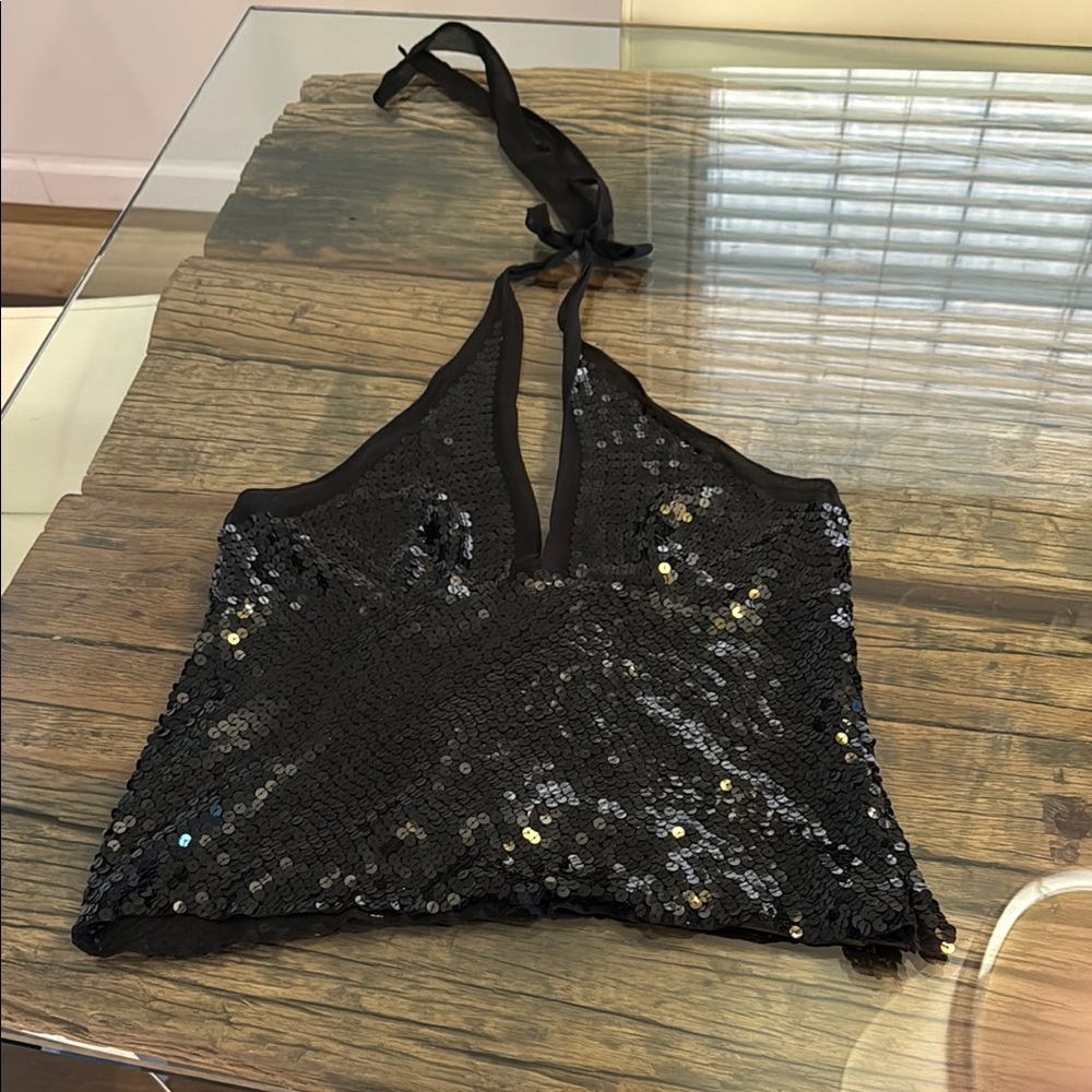 Black Sequin Halter Top